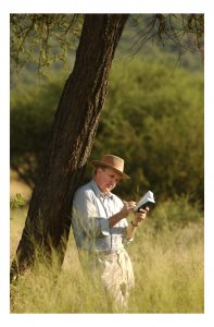 Sandy McCall Smith, author of 'No 1 Ladies Detective Agency' and the following books in the series. In Botswana returning to some of the people and areas that are the base to his 'Bestselling' Books. Sandy McCall Smith relaxing and reflecting on his return to Botswana. Pictured in the bush near the old Lobatse Road. Pictures by Chris Watt Mobile: 07887 554 193